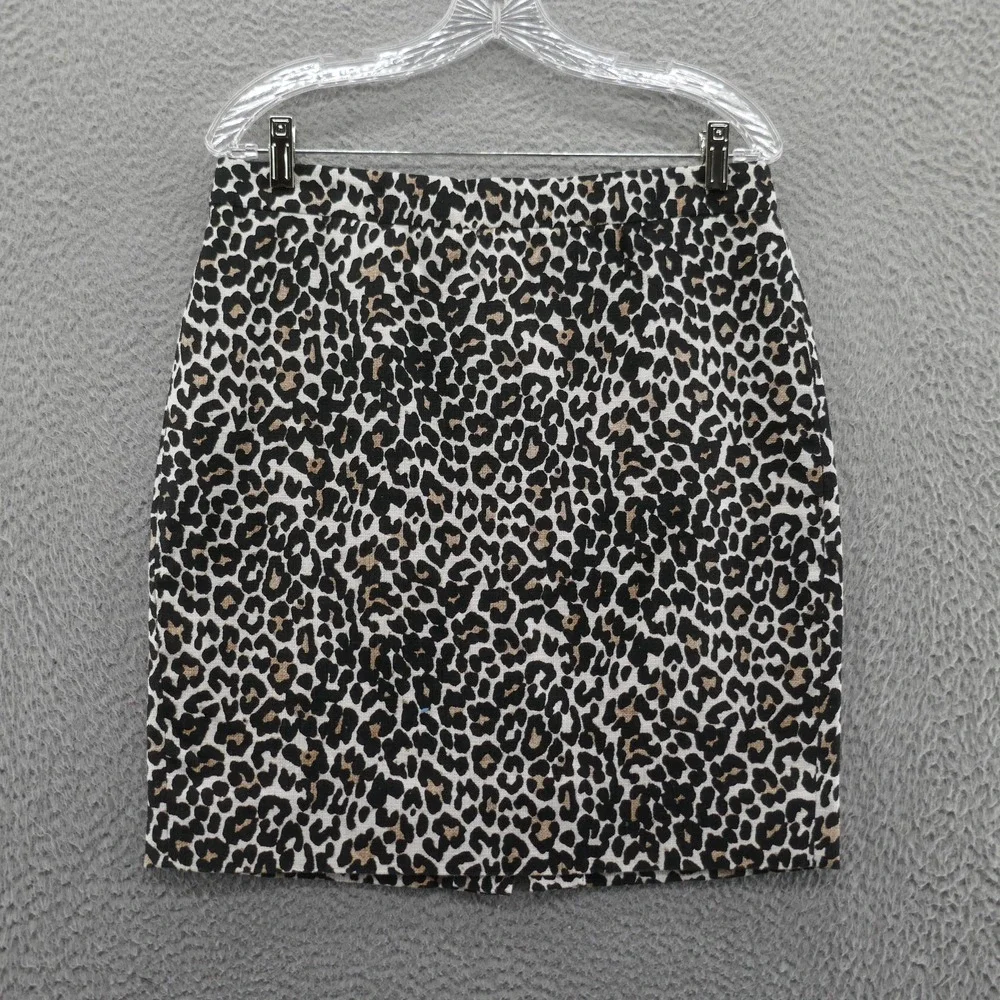 J Crew Womens Pencil Skirt Size 10 Petite Black Ivory Animal Print Preppy Career
